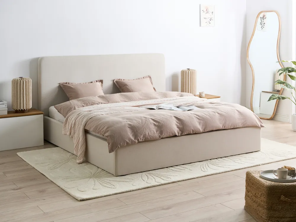 Bett mit Stauraum BRENON Stoff Hellbeige 180 x 200 cm