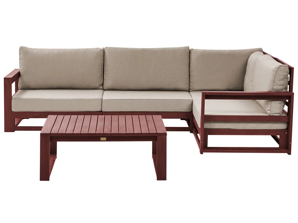 Garten Ecksofa mit Tisch 4-Sitzer TIMOR modular Akazienholz Dunkelrot linksseitig