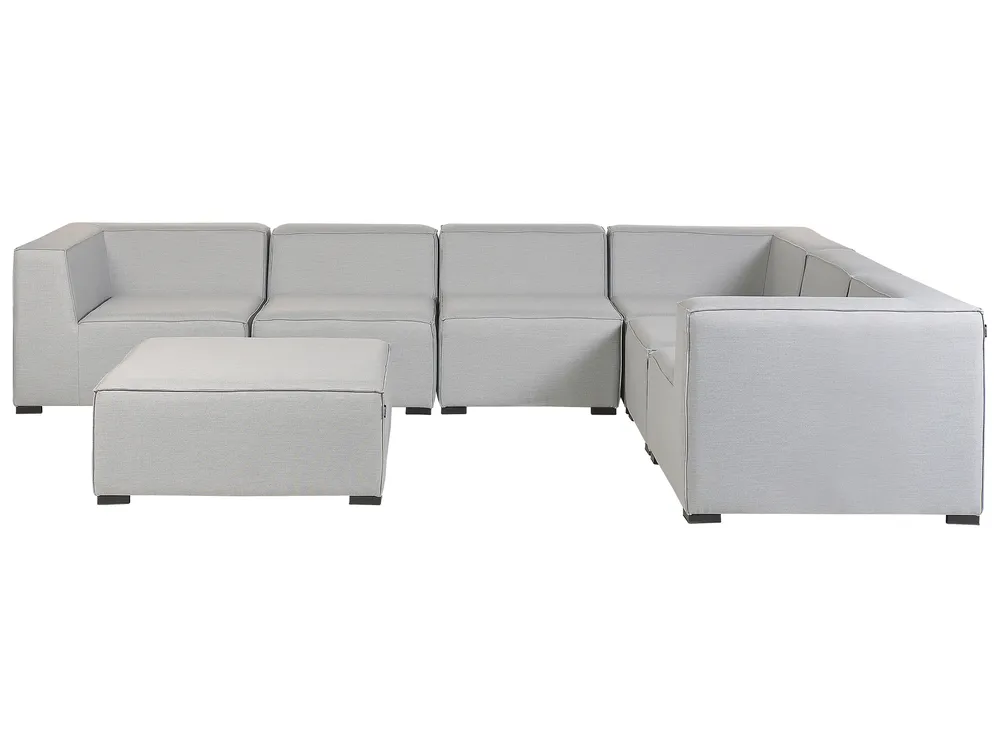 Garten Ecksofa mit Ottomane 7-Sitzer AREZZO modular Hellgrau linksseitig