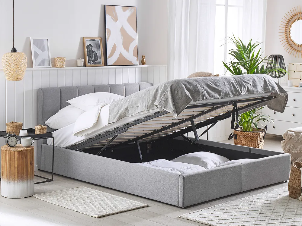 Bett mit Stauraum DREUX Stoff Hellgrau 160 x 200 cm_793226