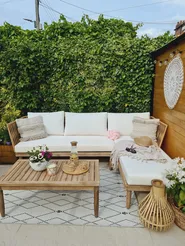 Lounge Set mit Tisch 4-Sitzer CREMONA Akazienholz Hellbraun / Cremeweiß linksseitig_827487