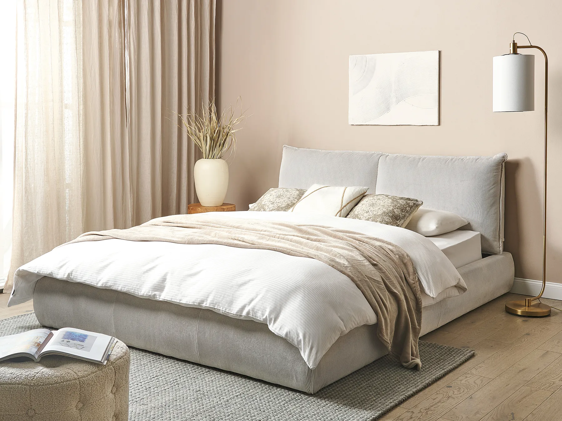 Wasserbett Cord VINAY 160 x 200 cm Hellbeige_880994