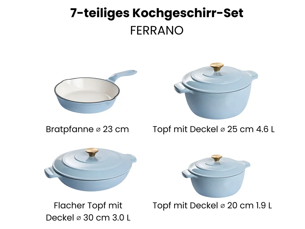 Gusseisen Kochgeschirrset 7-teilig FERRANO Hellblau_1073735