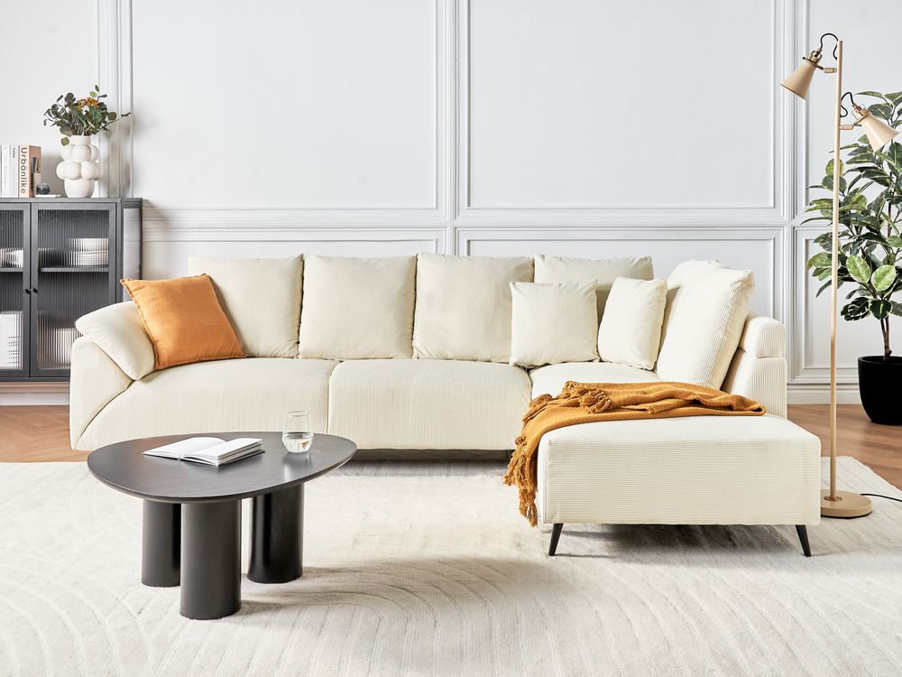 Corner Sofa 4 Seater LUNNER Corduroy Light Beige Left Hand