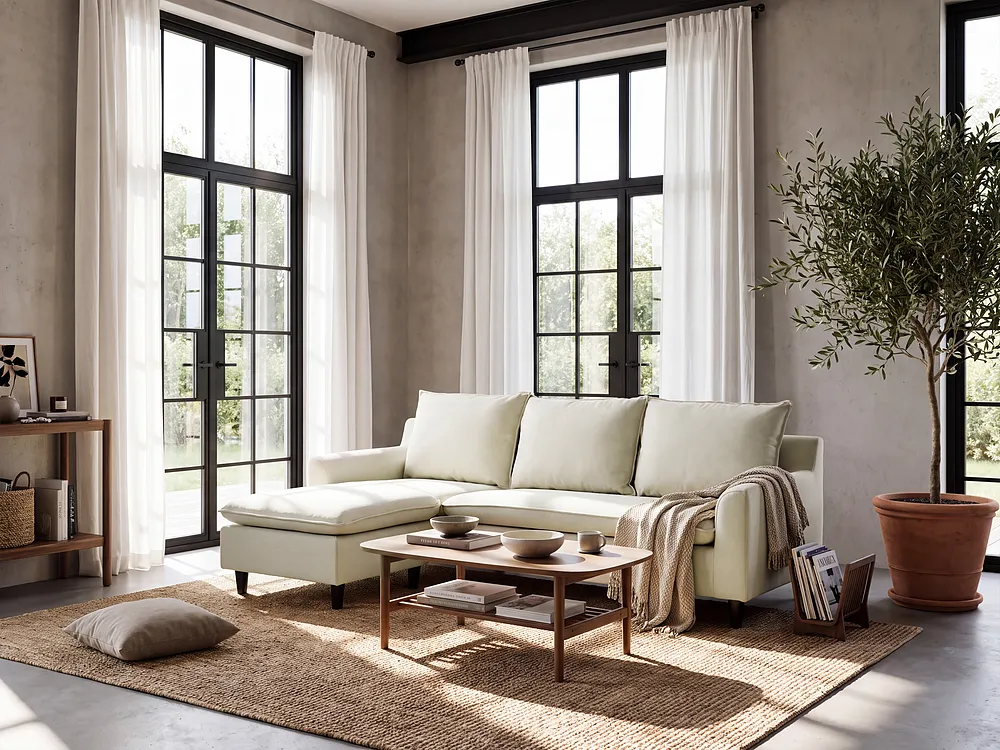 Ecksofa ELVENES Stoff Beige rechtsseitig_1149695