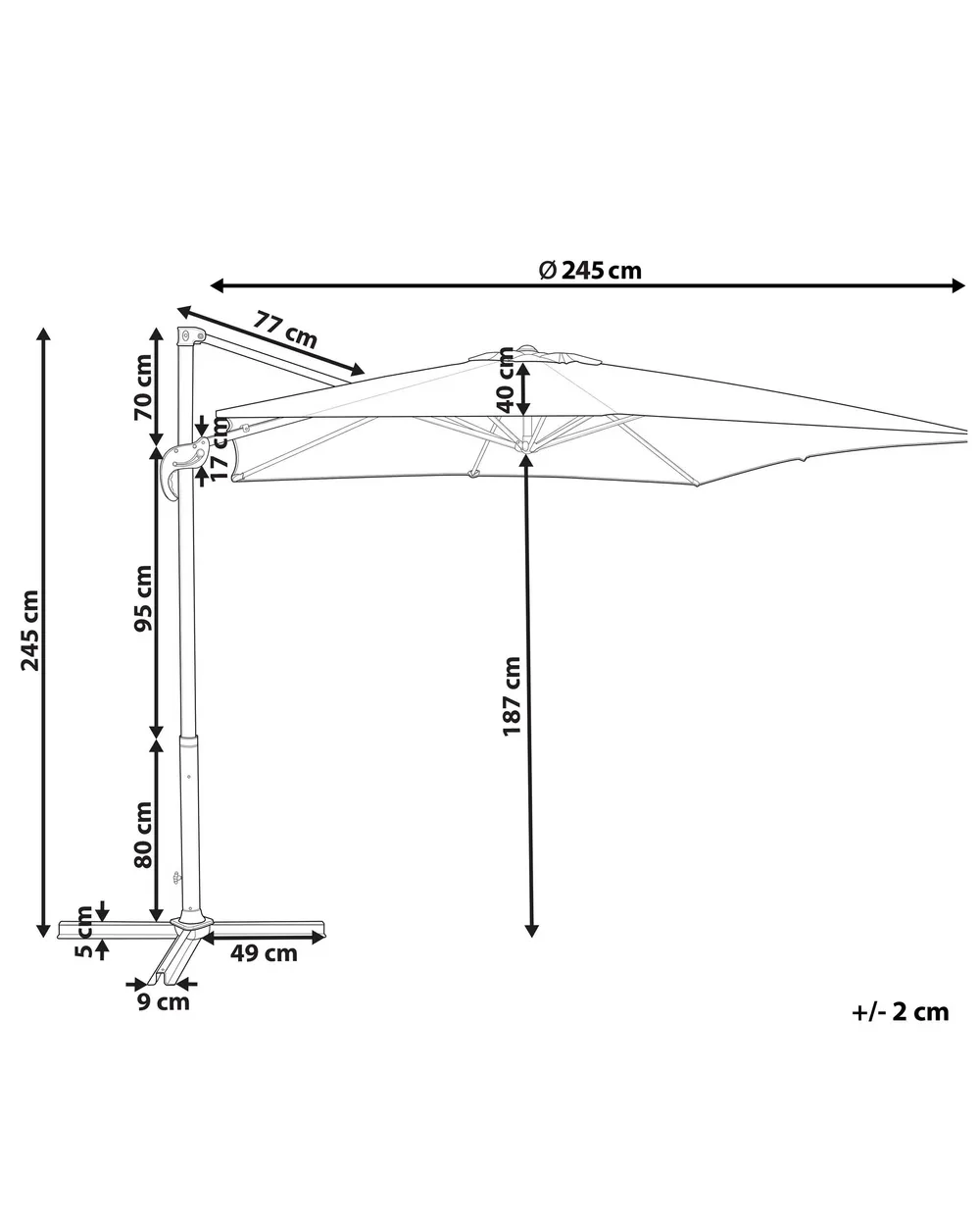 Zweefparasol 245 cm MONZA II Olijfgroen - Beliani.nl