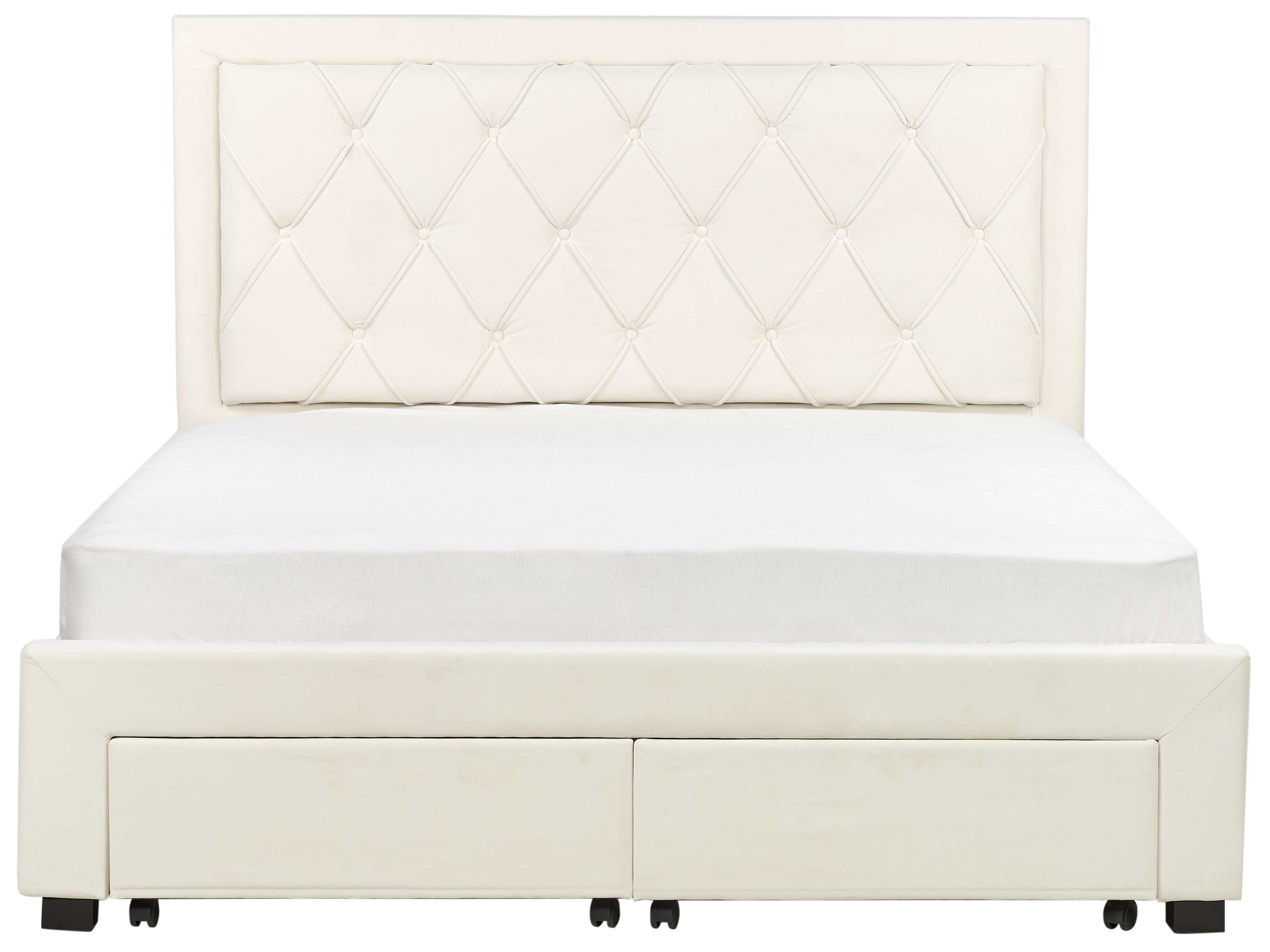 Bed with Storage Drawers LIEVIN Velvet Light Beige 160 x 200 cm (EU King Size)_902429