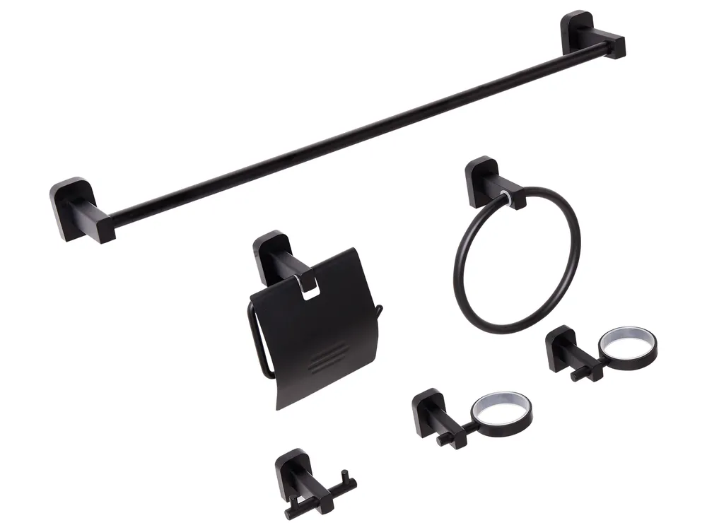Badezimmerhalter Set 6-teilig POCONE mit Handtuchstangen und -haken Schwarz_989594