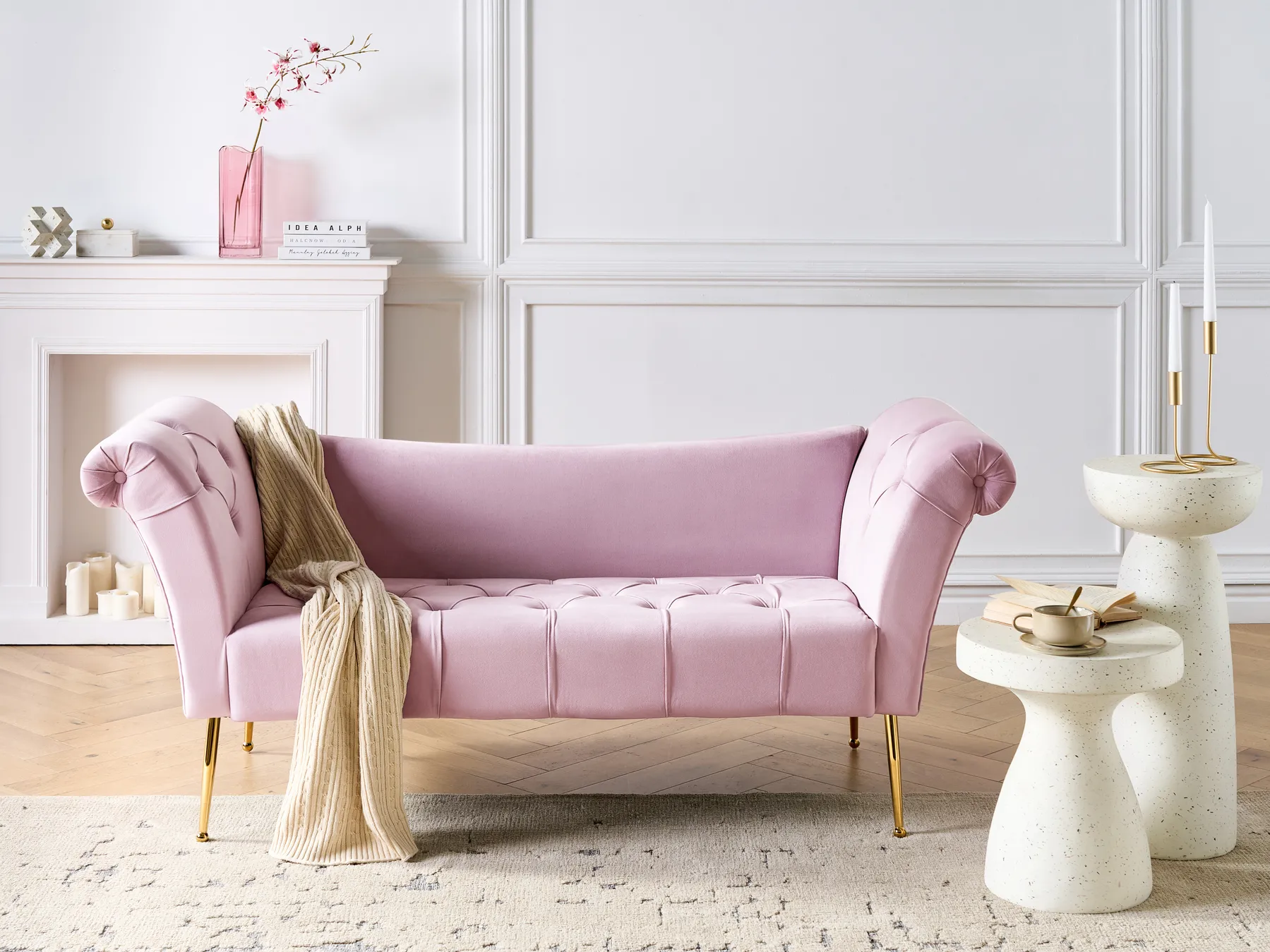 Chaise Longue NANTILLY Velvet Light Violet_943592