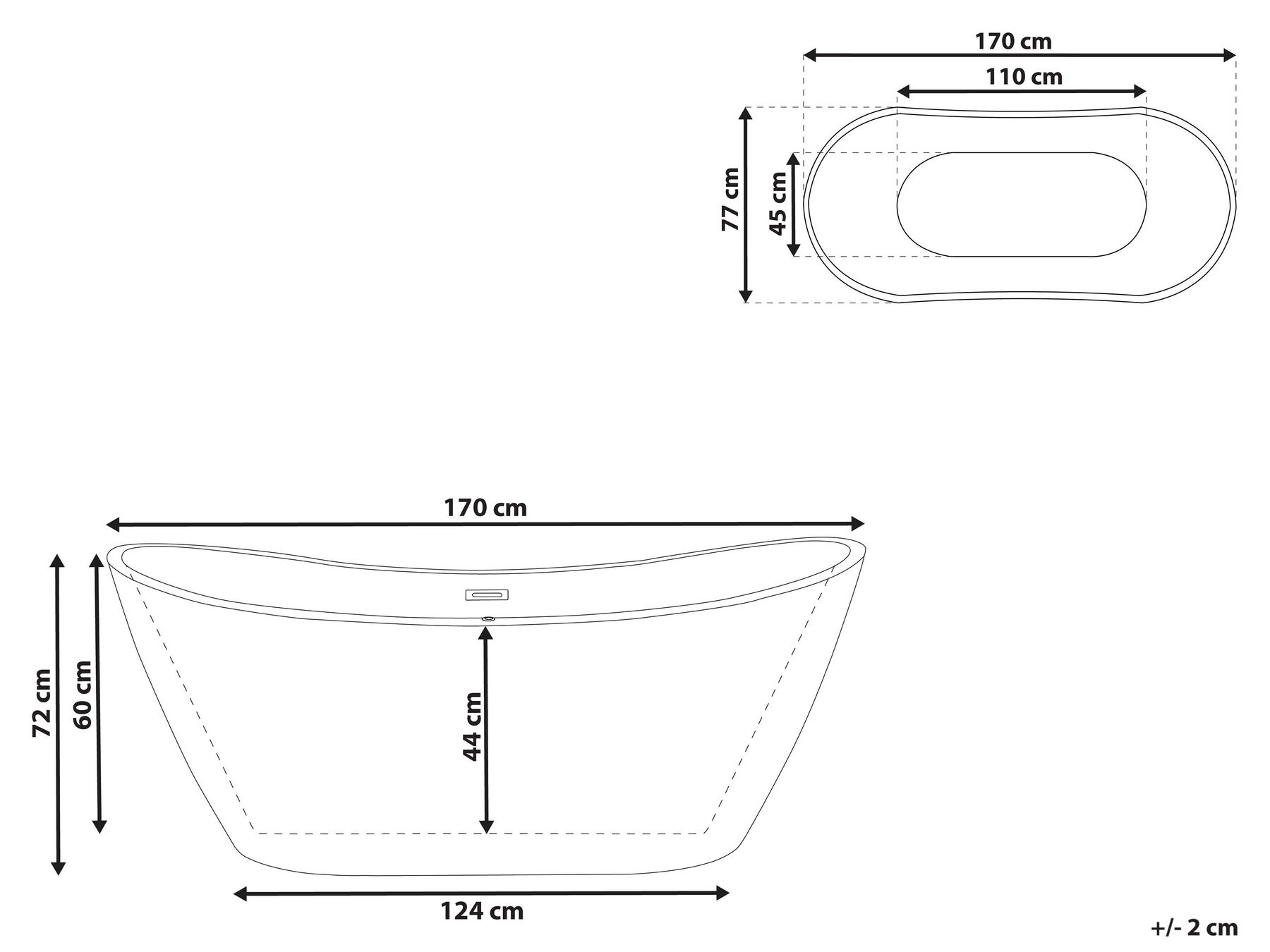 Freistehende Badewanne ANTIGUA 170 x 77 cm Weiß_764531