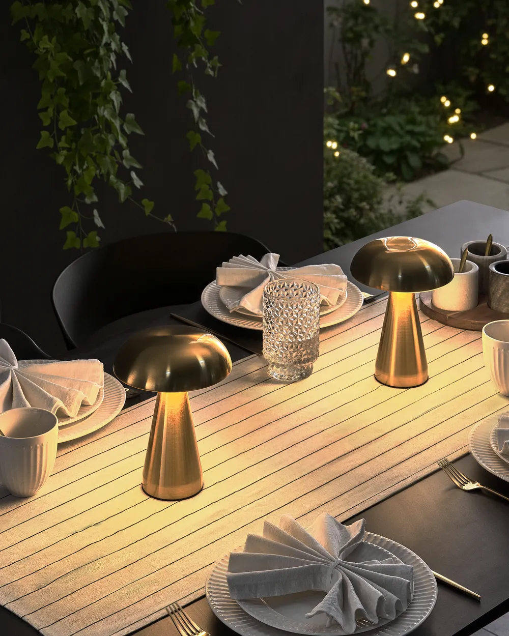Kabellose LED Tischlampe 2er Set KULFO mit Dimmer Metall Gold