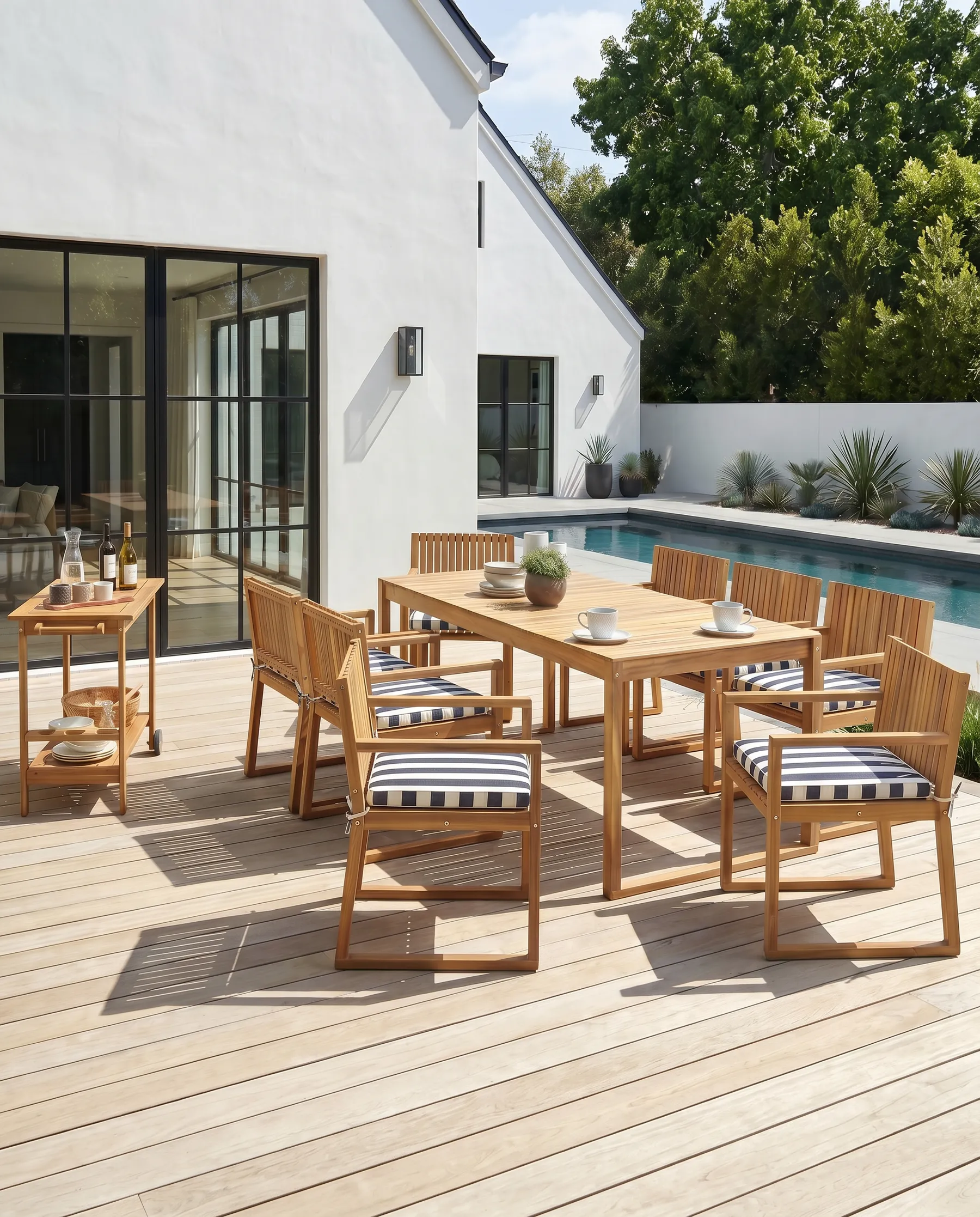 Set mit 8 Stühlen und Sitzkissen SASSARI II zertifiziertes Akazienholz Marineblau_923931