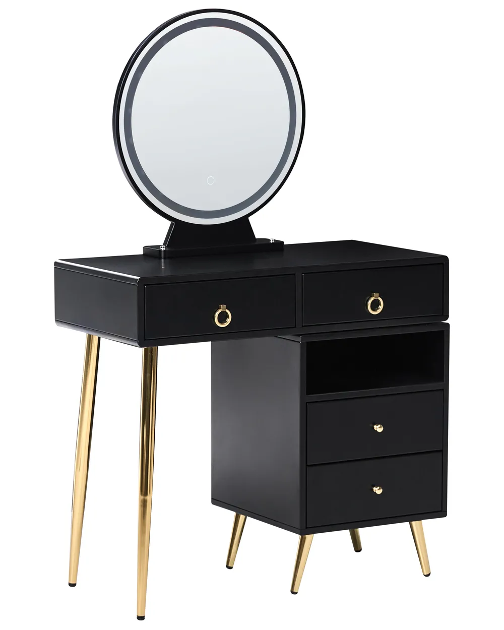 black and gold dressing room Miami 3 Drawer Black and Gold Dressing Table Including Mirror – Time4Sleep main image 0