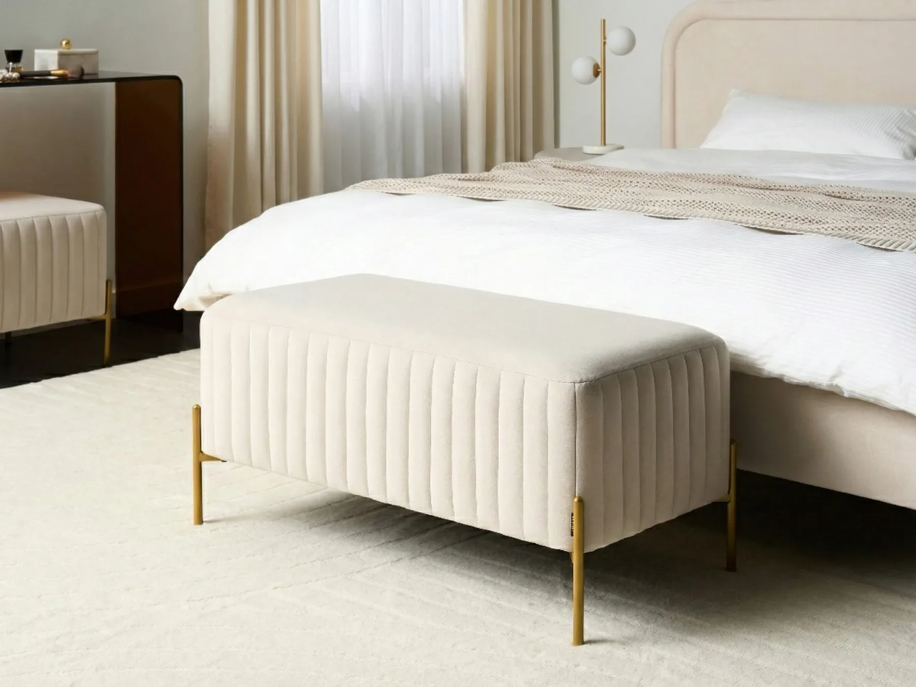 Upholstered Bench UTAH Velvet Off-White_1047001