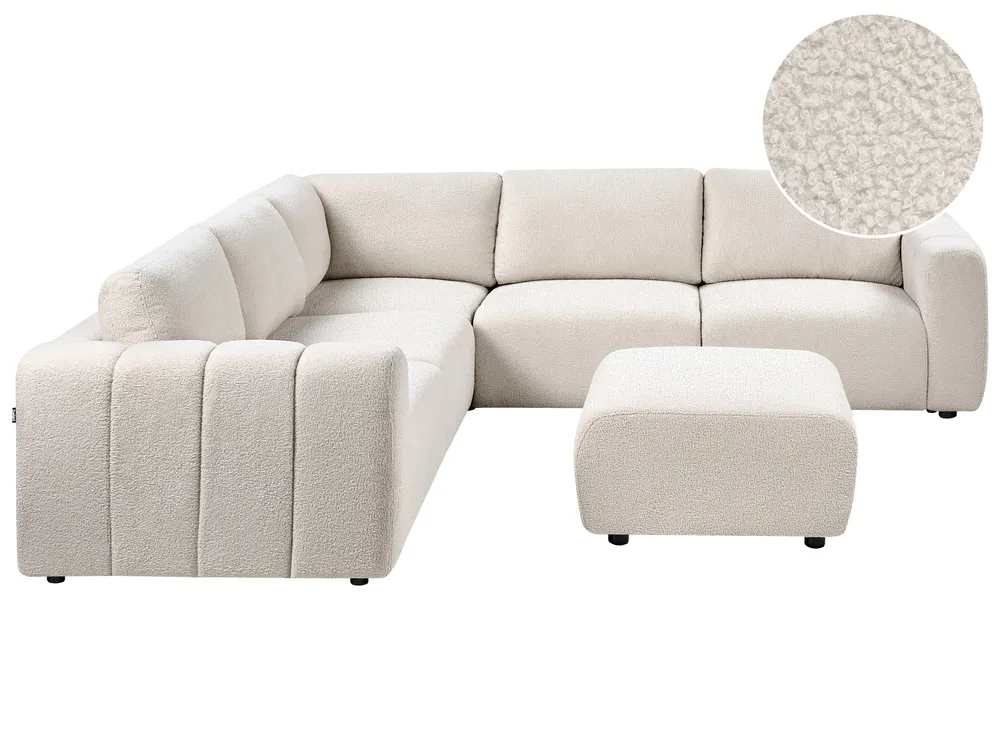 Modul Ecksofa 5-Sitzer KIVVIK mit Ottomane Bouclé Cremeweiß rechtsseitig
