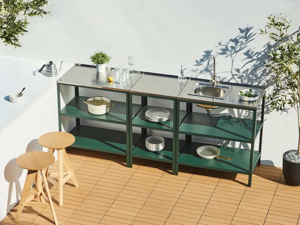 Outdoor-Küche 3er Set mit Spüle VILAMA Grün Metall