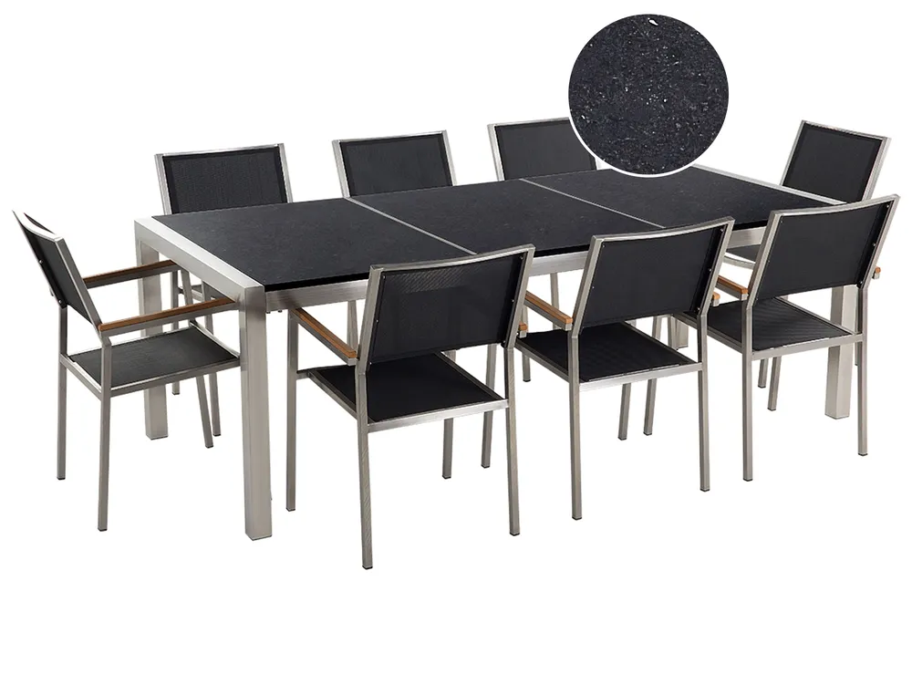 Gartenmöbel Set 8-Sitzer GROSSETO Dreifachplatte Granit poliert Schwarz