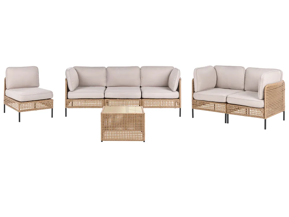 Lounge Set mit Tisch 6-Sitzer OMEGANA modular Polyrattan Hellbeige