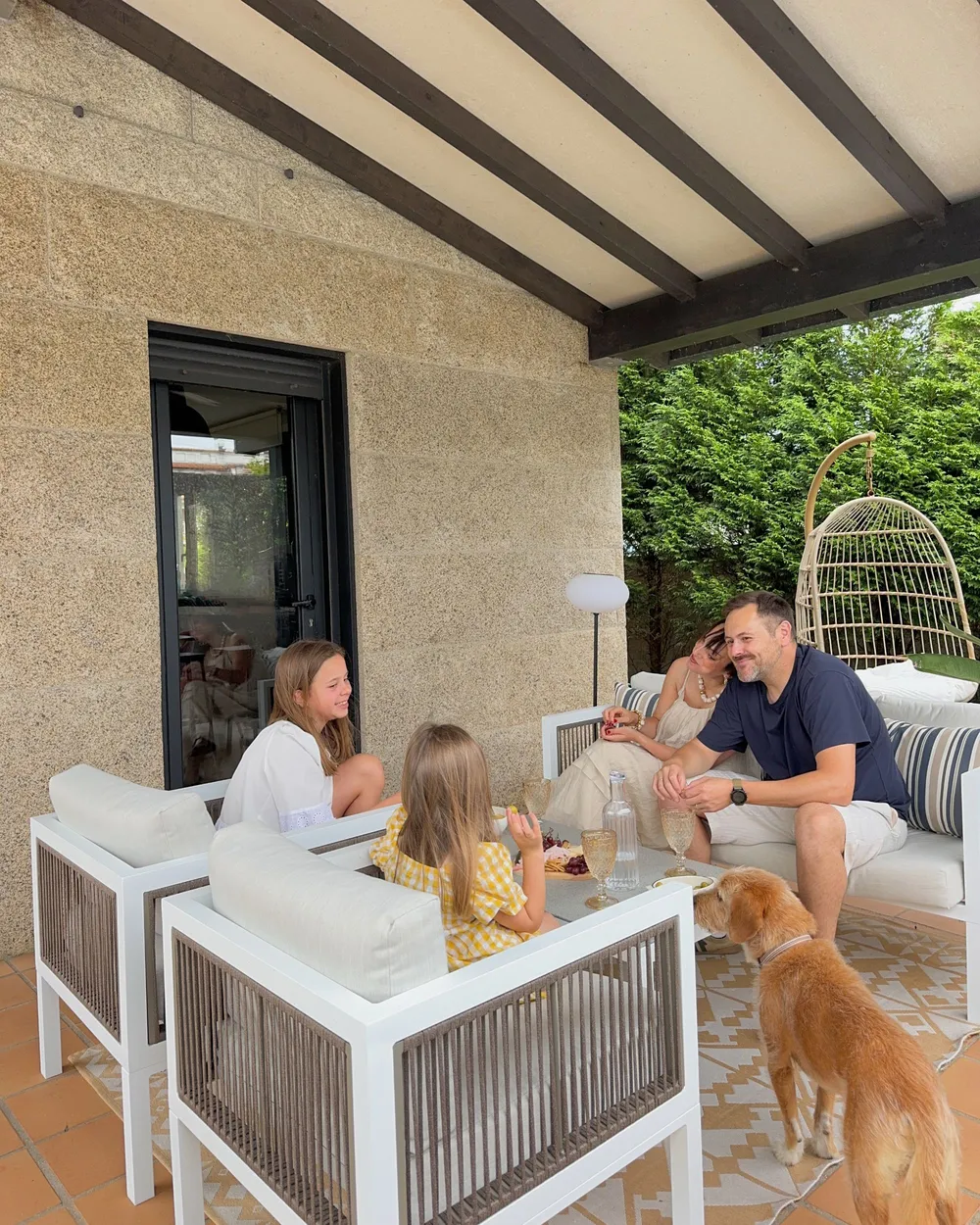 Garden Lounge Set with Table 5 Seater BORELLO Metal White_1092165