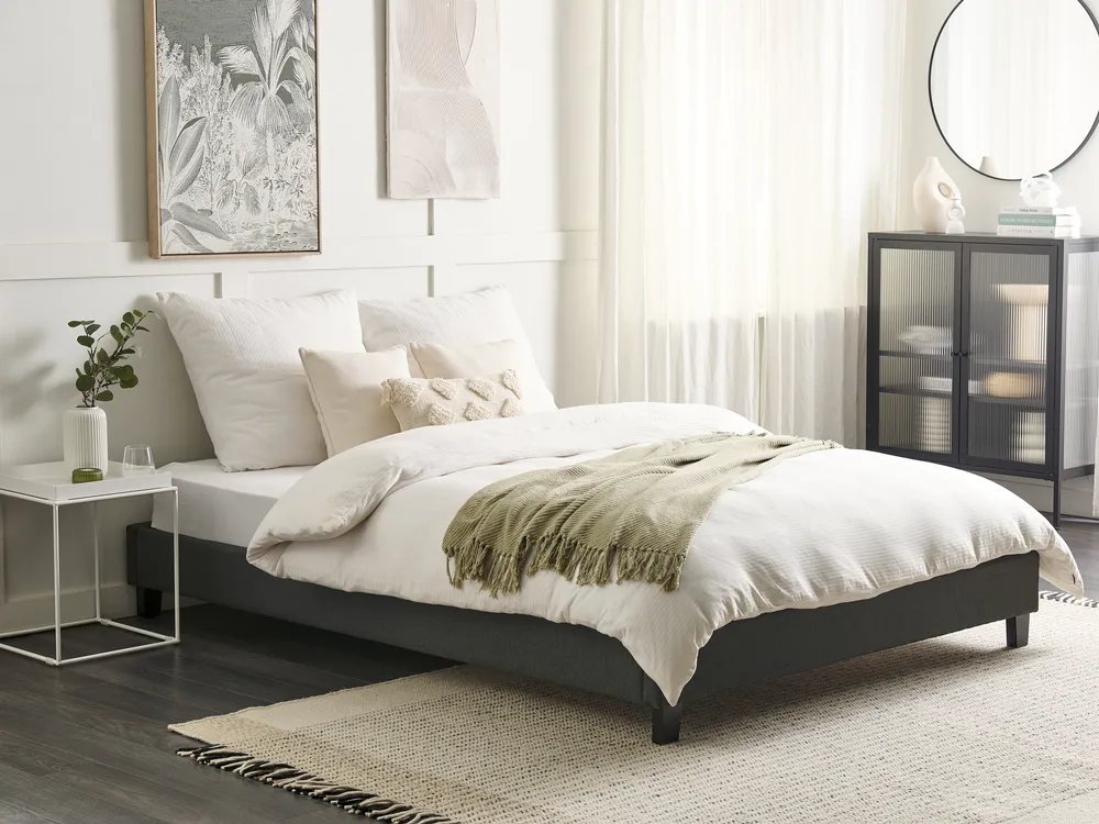 Bett ohne Kopfteil Stoff ROANNE 160 x 200 cm Grau