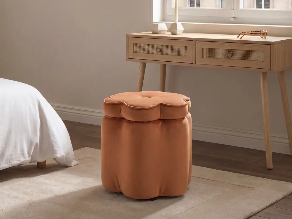 Kids Storage Pouffe FLOWER Flower Velvet Orange_1081985