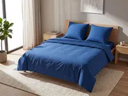 Bettwäsche-Set HARMONRIDGE 155 x 220 cm Baumwollsatin Dunkelblau_815017