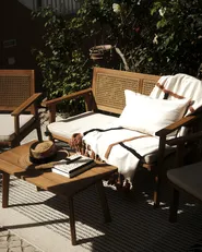 Lounge Set mit Tisch 4-Sitzer ARENELLA zertifiziertes Akazienholz Hellbeige_940288
