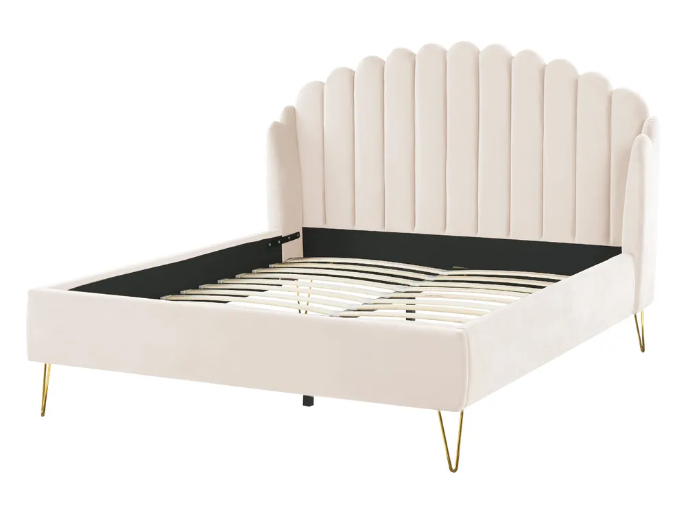 Bed Velvet AMBILLOU 140 x 200 cm (EU Double) Light Beige_857619