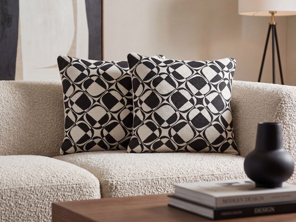 Set of 2 Decorative Cushions KOTURE 45 x 45 cm Cotton Black/ White Geometric Pattern