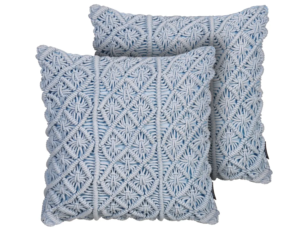 Dekokissen 2er Set GOREME 45 x 45 cm Bouclé Blau Geometrisches Muster