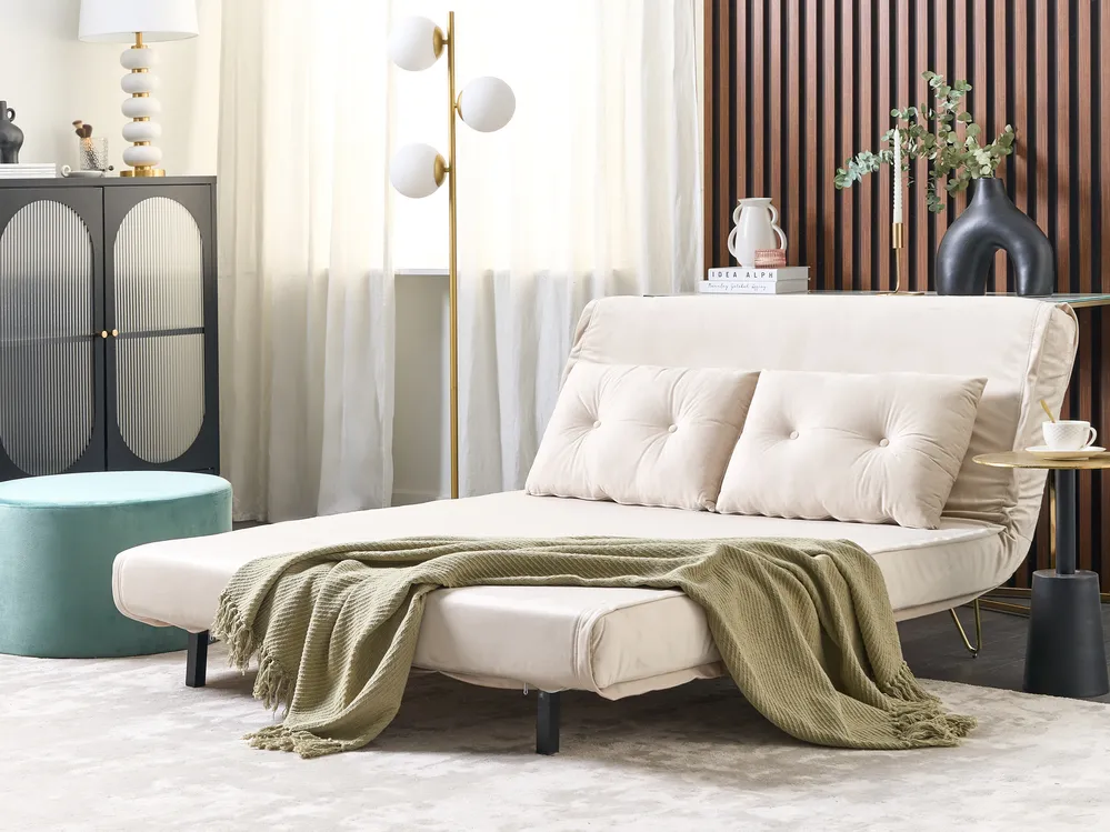 Sofa Bed 2 Seater VESTFOLD Velvet Beige_851042