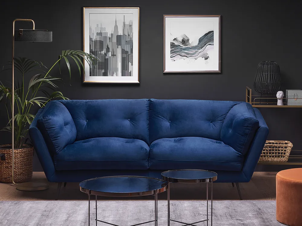 Sofa 3-Sitzer LENVIK Samtstoff Marineblau