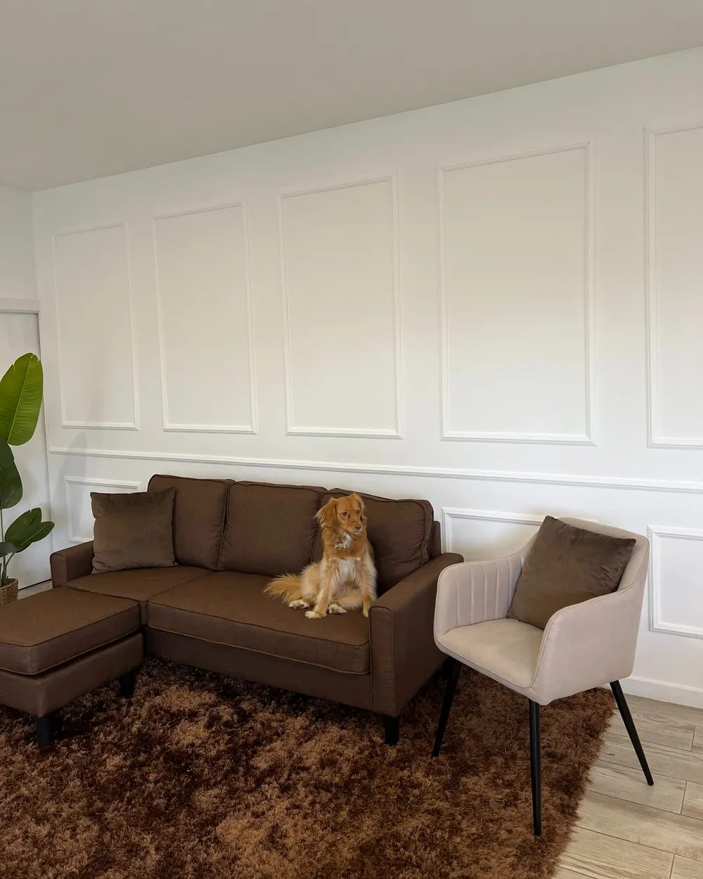 Sofa 3-Sitzer AVESTA mit Ottomane Stoff Braun_975163