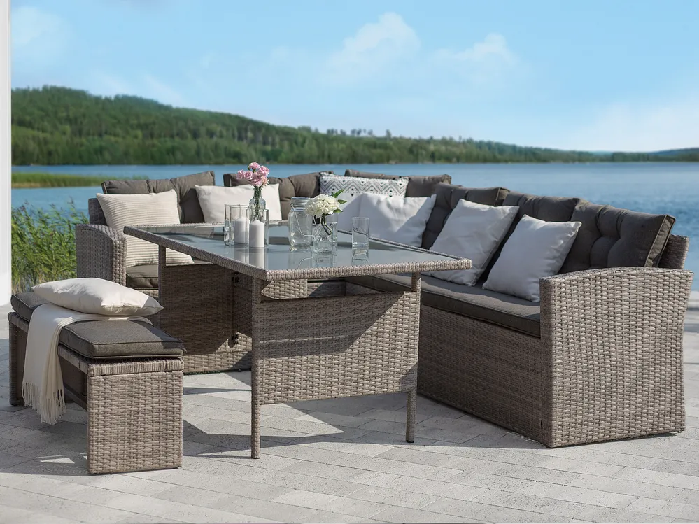 Gartentisch VITERBO 145 cm 80 cm Glas Hellgrau_862747