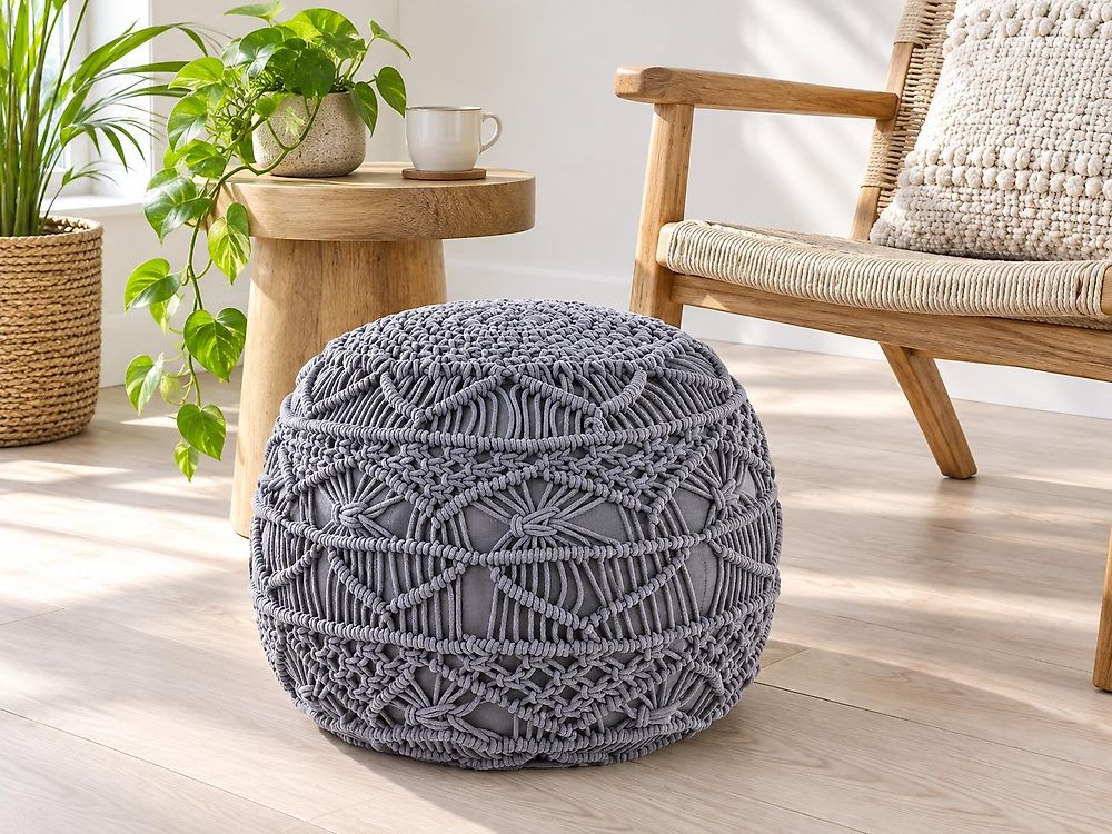 Pouffe Macramé KAYSERI Cotton Grey