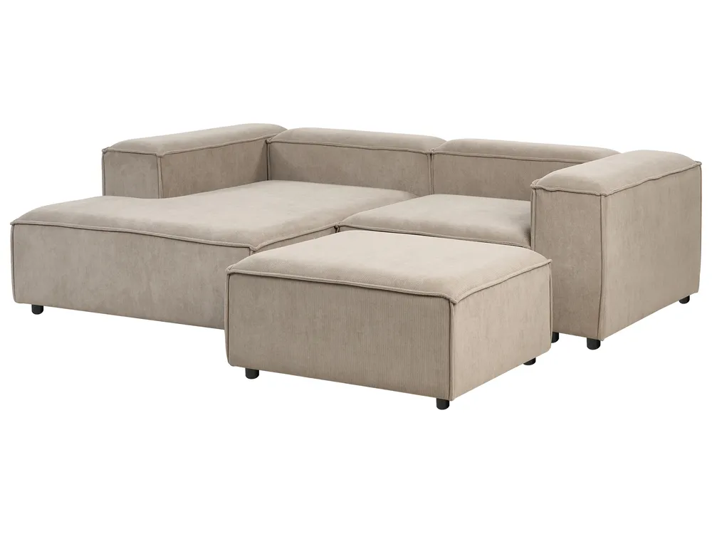 Modular Corner Sofa 2 Seater ARDAL with Ottoman Corduroy Light Brown Right Hand_940676