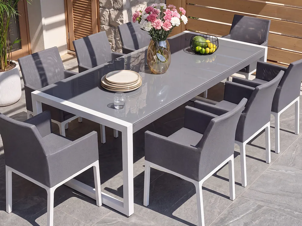 Gartentisch BACOLI 210 cm 90 cm Glas Cremeweiß_1154966