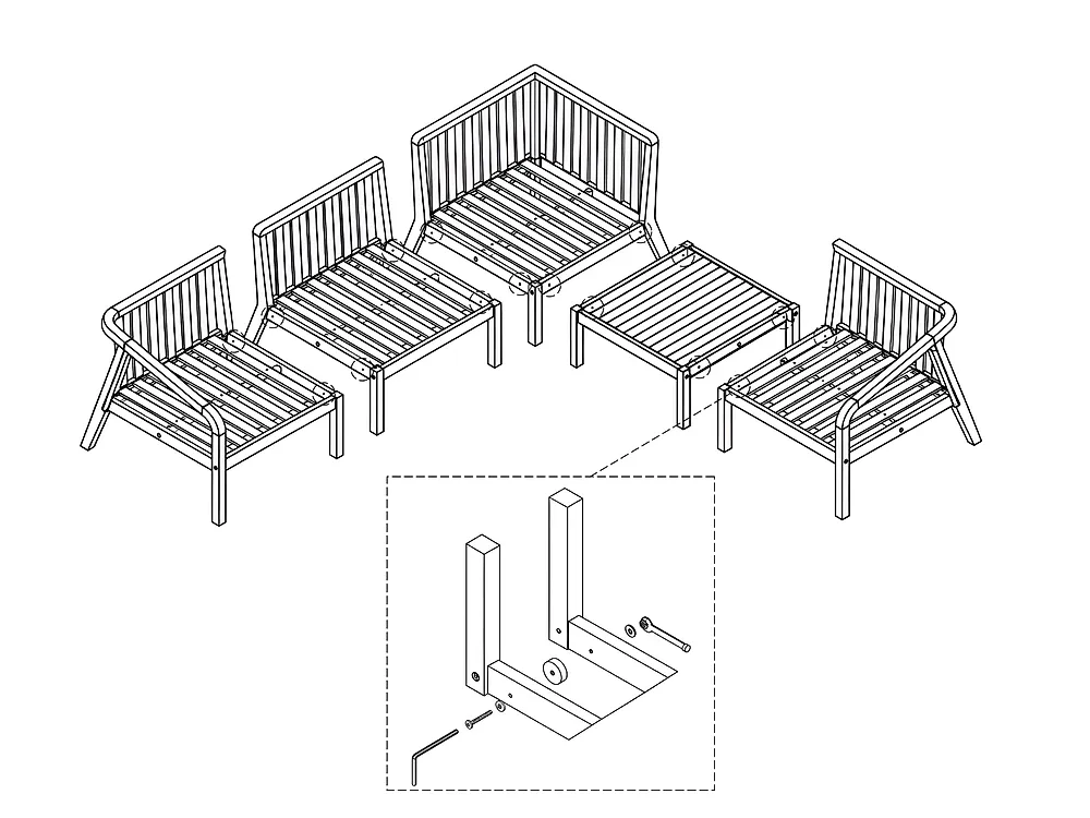 Tuinbanken set 3-zits RIVELLO met ottomaan Acaciahout Lichtbruin_1176434
