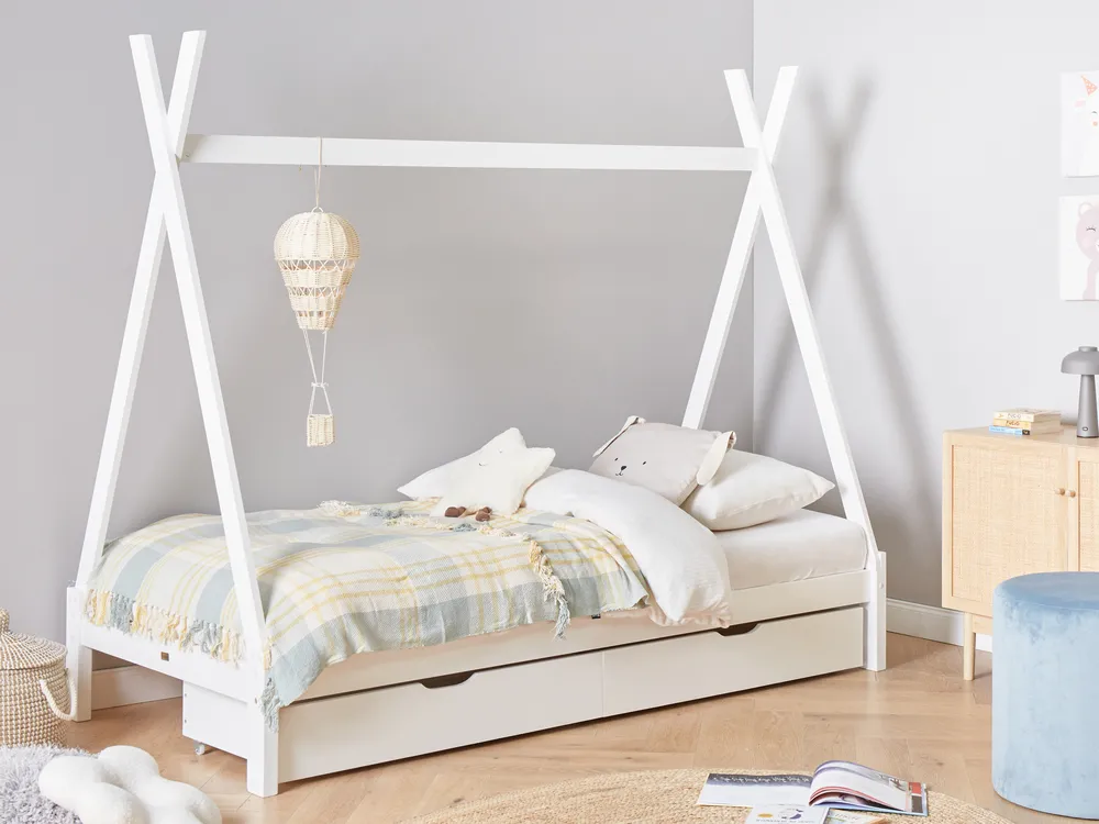 Set of 2 Bed Storage Drawers Pine Wood CRONAT White_964223