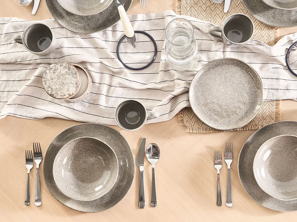 Set of 8 Side Plates COSTMARY Stoneware Grey 21 cm_1176565