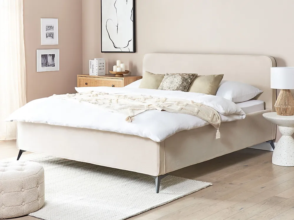 Bett mit Lattenrost Cord VALOGNES 180 x 200 cm Hellbeige_1182651