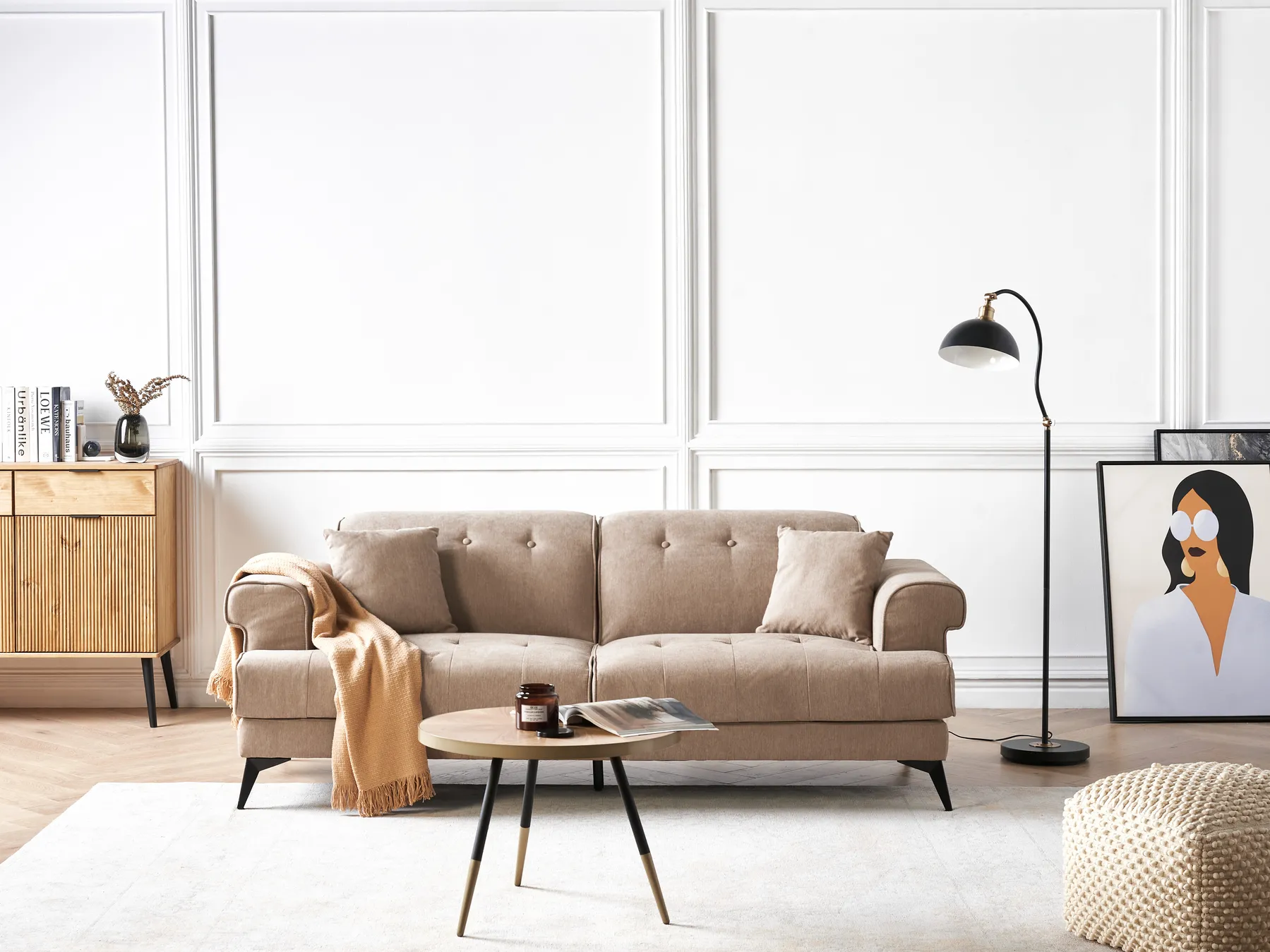 Sofa 3-Sitzer SKIVE Stoff Hellbraun_946765