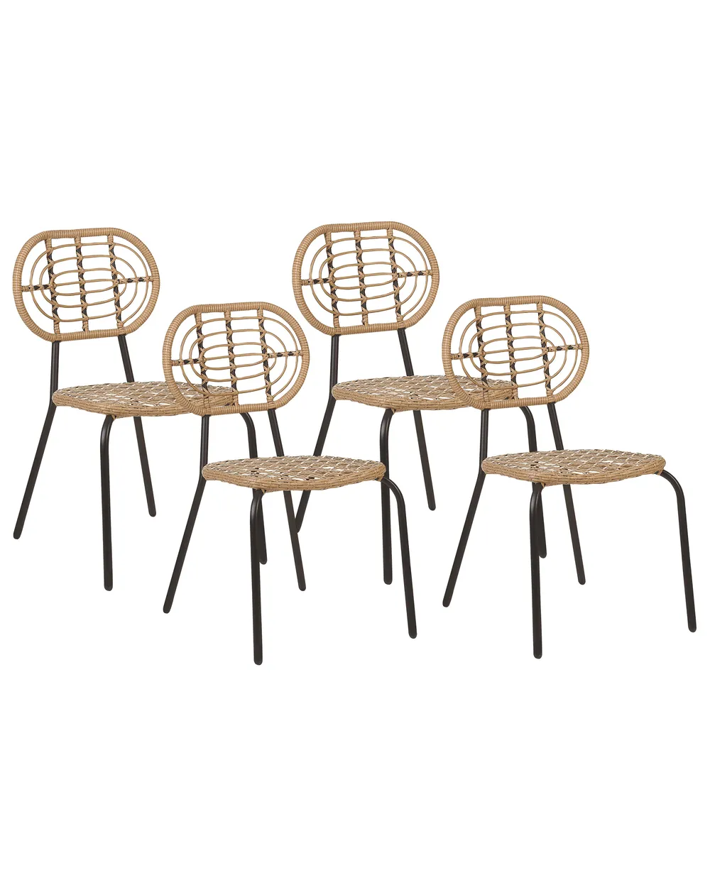 Gartenstuhl 4er Set PRATELLO Polyrattan Naturfarben