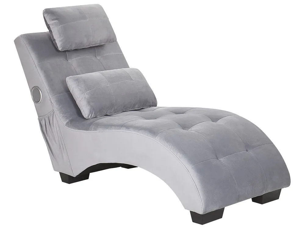 Chaiselongue SIMORRE mit Bluetooth-Lautsprecher Samtstoff Grau