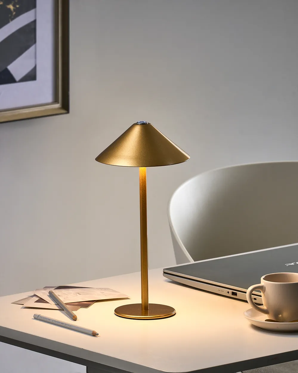 Kabellose LED Tischlampe MODJO mit Dimmer Metall Gold