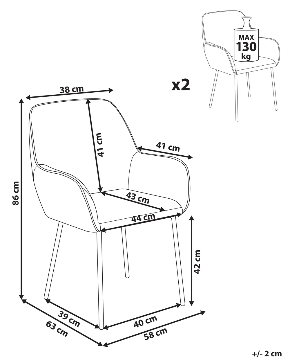 Esszimmerstuhl 2er Set ALDEN Bouclé Hellbeige_968400