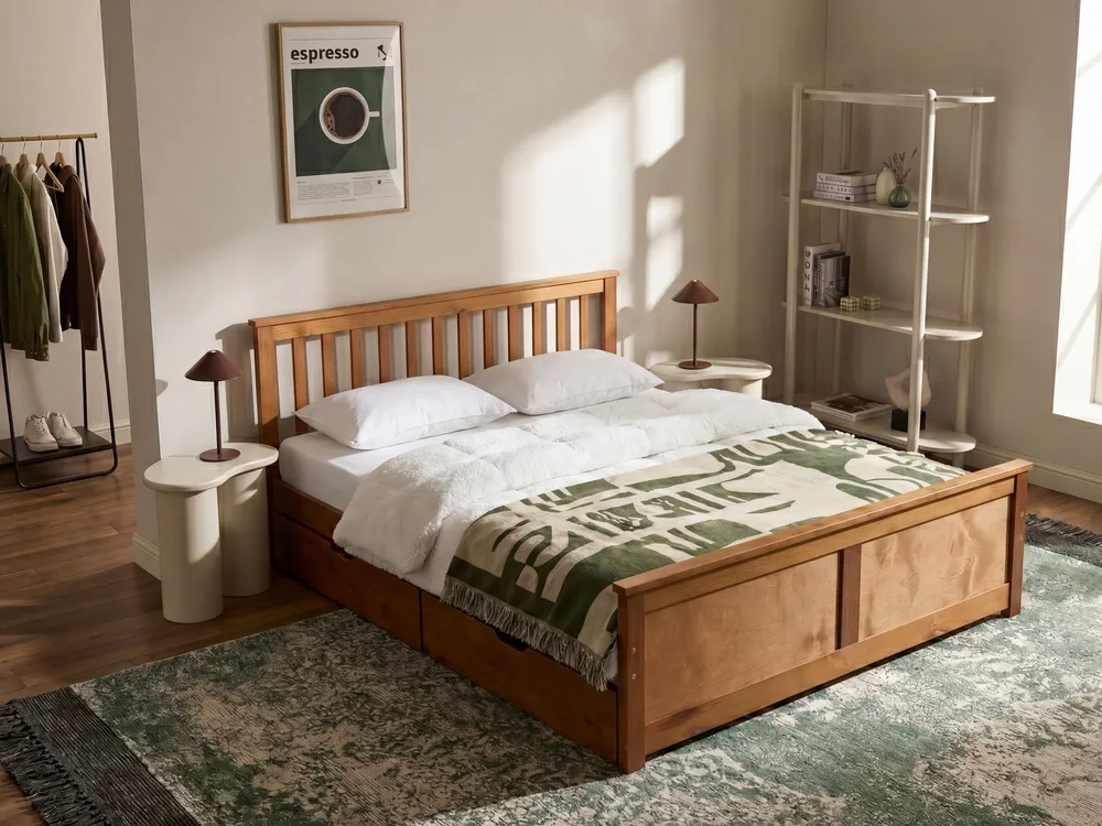 Bett mit 2 Schubladen OLENDON Kiefernholz Braun 160 x 200 cm_1068557