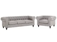 Living Room Set 4 Seater CHESTERFIELD Fabric Light Grey_797124