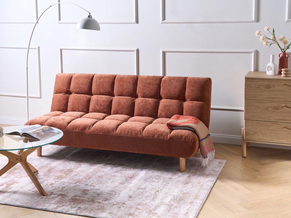 Sofa Bed 2 Seater RISOR Chenille Golden Brown