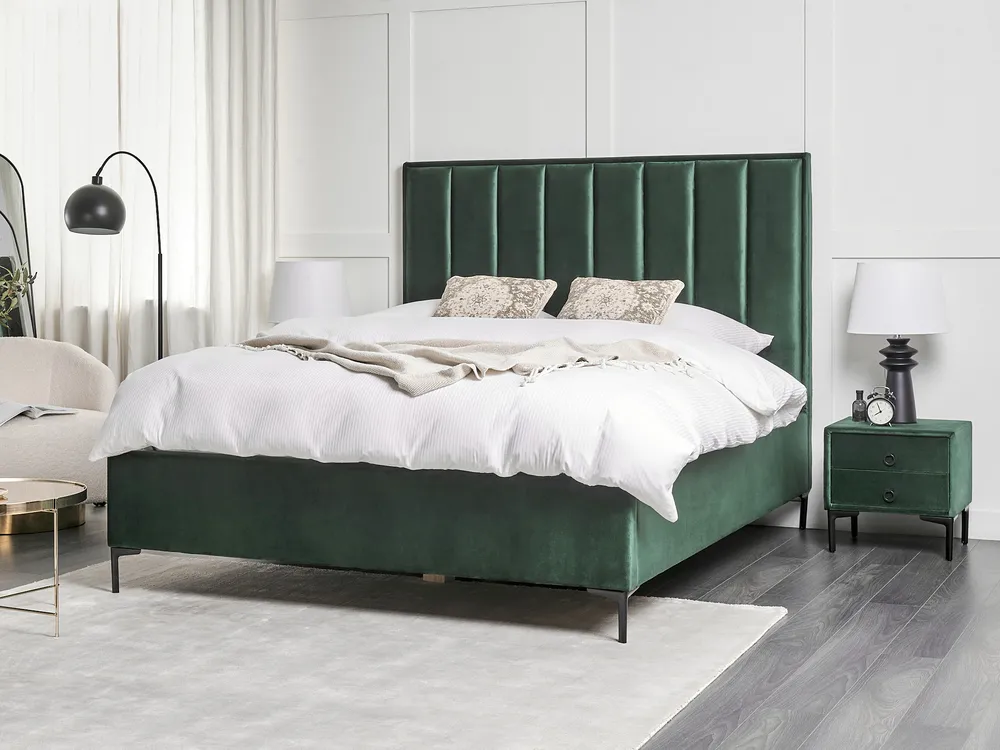 Bett mit Stauraum SEZANNE Samtstoff Dunkelgrün 160 x 200 cm_892448